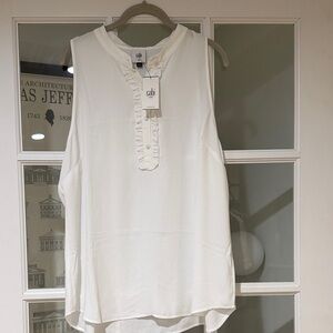CAbi White Ruffle Trim Blouse 6315 Frill Top